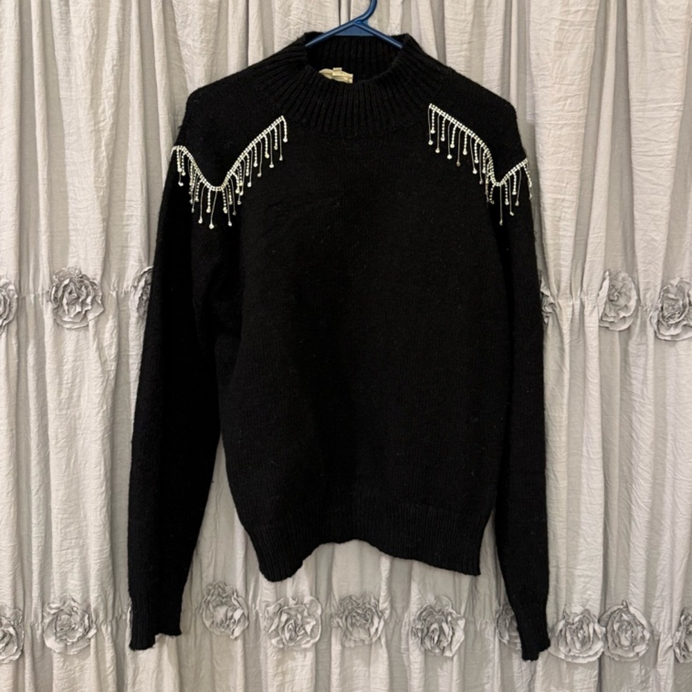 Sterling & Stitch Black Sweater with Beaded Accents